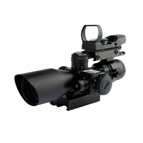 Scope-Dot Sight-Laser 3 in 1 Combo, 2.5-10 x 40 ER 101 Compact Scope Red Laser Holographic Green / Red Dot Sight